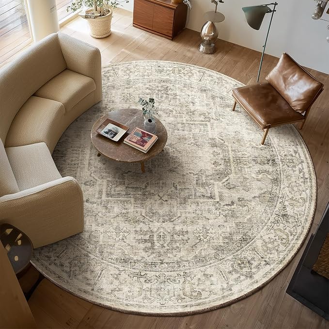 6ft Washable Round Rugs for Bedroom: Circle Living Room Rug Vintage Non Slip by palohom