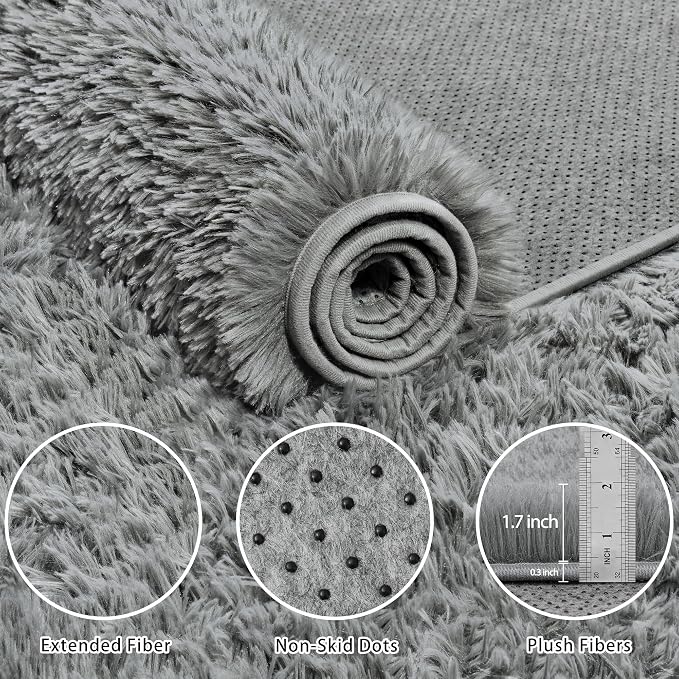 8x10 Area Rug for Living Room:Ultra Soft Fluffy Shag Light Grey Rugs, Large - Image 6