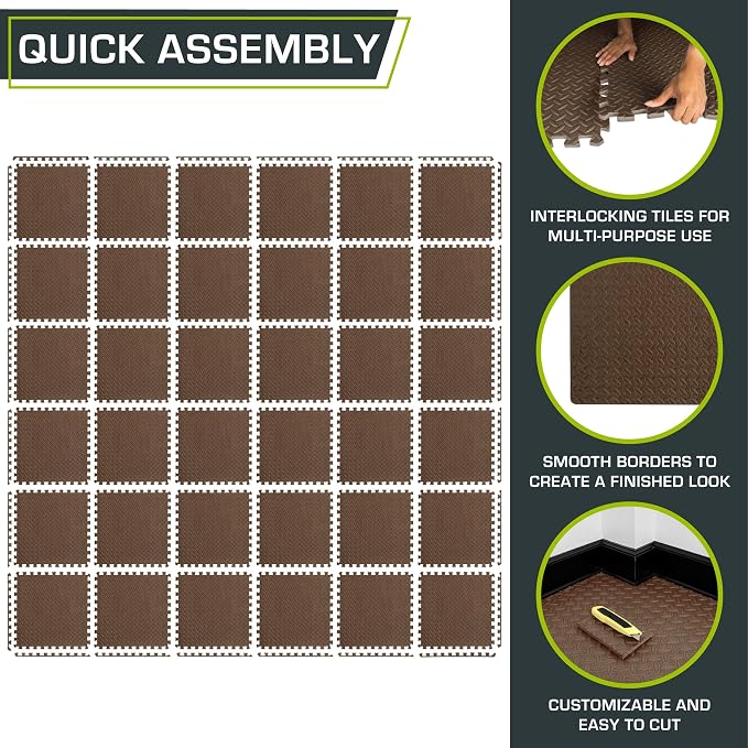 ProsourceFit Exercise Puzzle Mat 1/2-inch, EVA Interlocking Foam Floor Tiles - Image 5