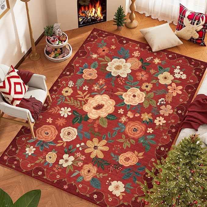 DUKINO 6x9 Area Rug, Floral Rugs - Image 3