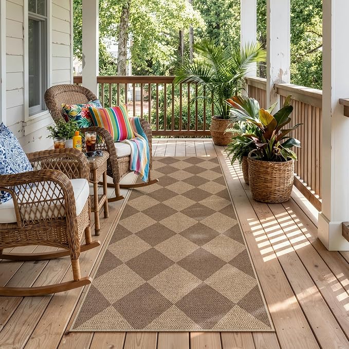 Lahome Colette Checkered Easy Jute Runner Rug, 2x6 Kitchen Mats by Lahome