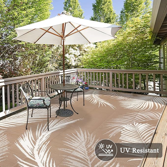 Pauwer Waterproof Outdoor Rug 8x10, Reversible Plastic Straw Patio Camping Rug - Image 4