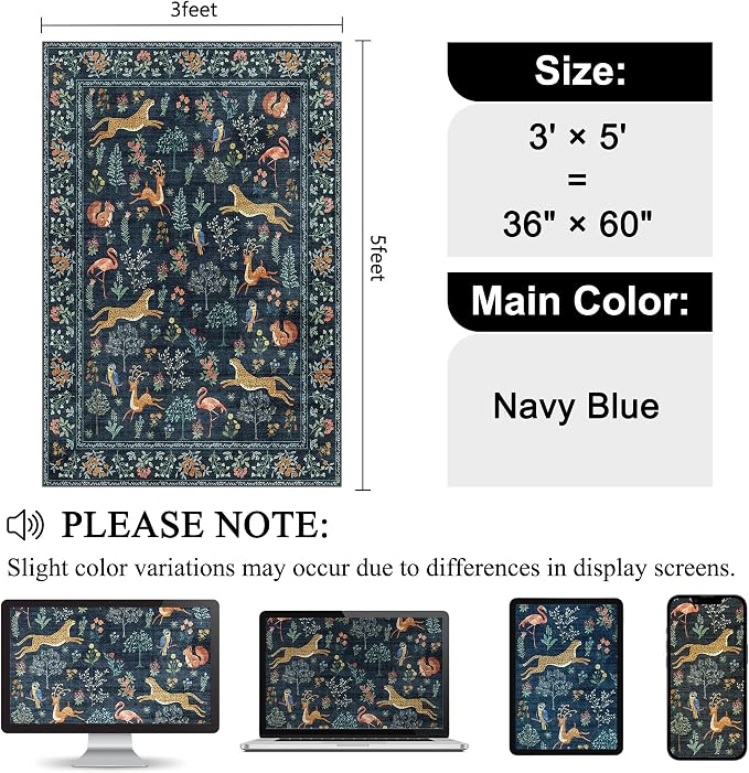 DUKINO 3x5 Rug, Washable Animal Area Rug - Image 2