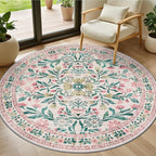 Round Area Rug for Living Room: 4 ft Floral Washable Circle Rug Soft Boho by PLHXFRSoftAreaRugs