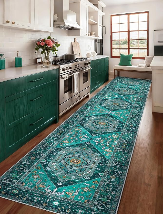 SERISSA Runner Rug for Hallways, Extra Long Boho Rug Ultra Soft Vintage Teal - Image 2
