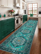 SERISSA Runner Rug for Hallways, Extra Long Boho Rug Ultra Soft Vintage Teal - Image 2