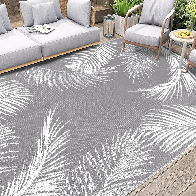 Pauwer Outdoor Rug, Leaf Grey, Reversible, Waterproof, Polypropylene, - Image 5