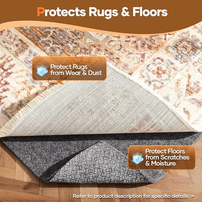 Veken Non Slip Cushioned Runner Rug Pad Gripper 2 x 6 Ft, Felt and Silicone - Image 5