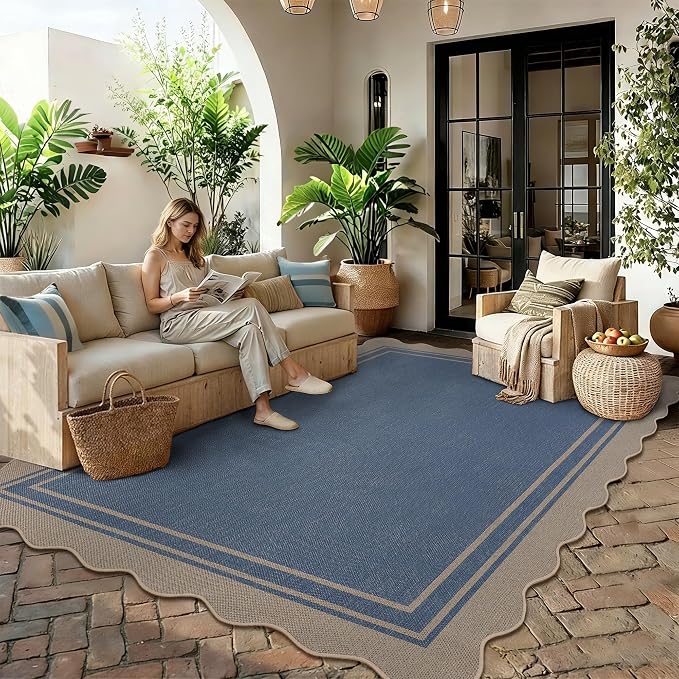 5x7 Scalloped Rug Easy Jute Washable Outdoor Patio Rug - Image 3