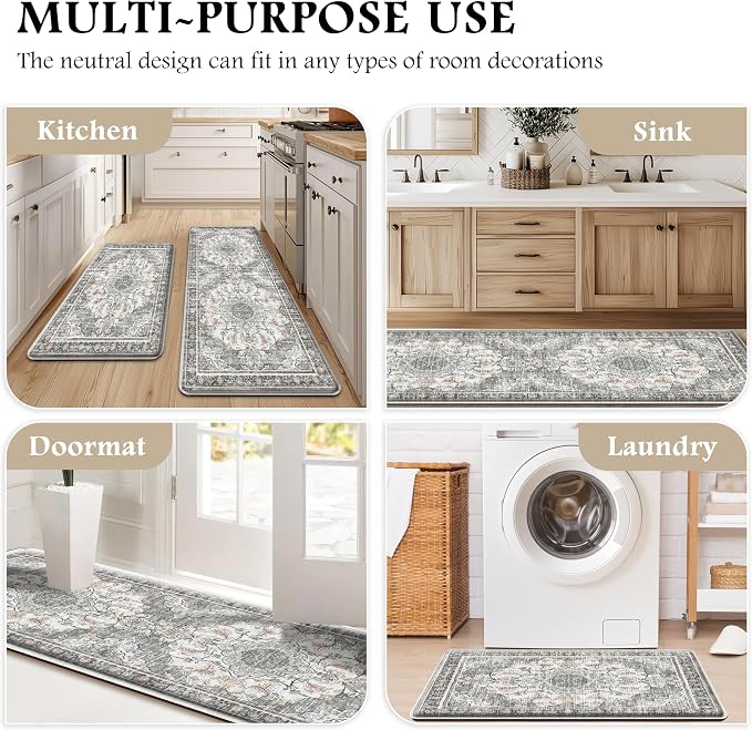Boho Kitchen Mats for Floor 2 Piece Set Anti Fatigue Cushioned PVC Kitchen Rugs - Image 6