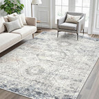 Soalmost 5x8 Area Rugs Blue Ivory Low Pile Indoor Washable Trendy Faded Style by Soalmost