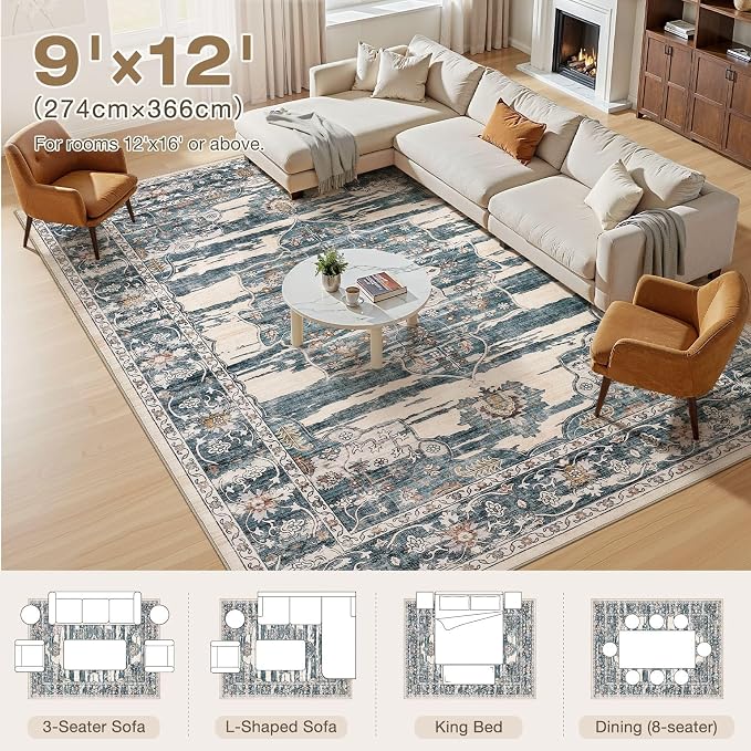 Washable 9x12 Area Rug for Living Room & Dining Room - Image 8