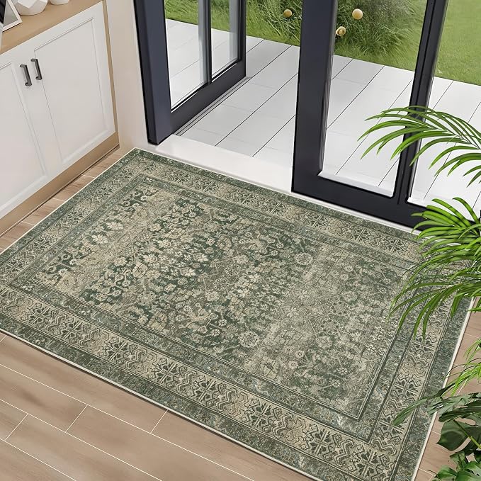 Vintage Washable Area Rug for Living Room, Low Pile 8x10 Non Slip Carpet - Image 6