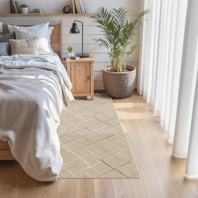 Beige Runner Rug Ultra Non-Slip 2x8 Washable Entryway Rug Modern Tear and Stain - Image 2