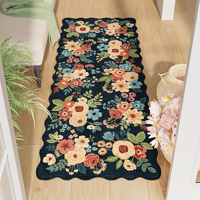 DUKINO 2x5 Washable Runner Rugs, Non Slip Floral Print Entryway Rug by DUKINO