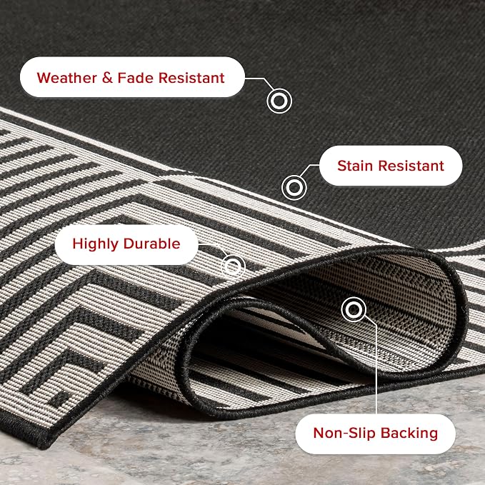 Nuloom Asha Black/Ivory, Striped Border, Soft and Cozy, High Traffic, Stain - Image 7
