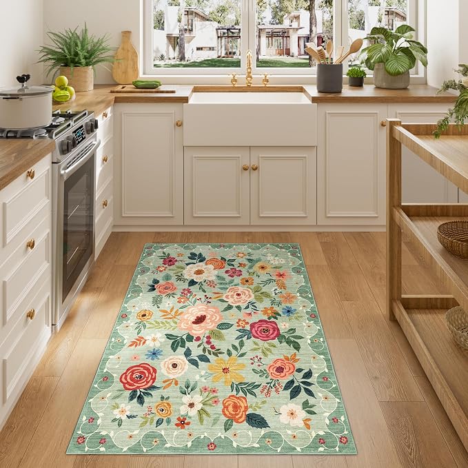 DUKINO 3x4 Area Rug, Lightweight Non Slip Washable Floral Rug, Indoor Low Pile - Image 3