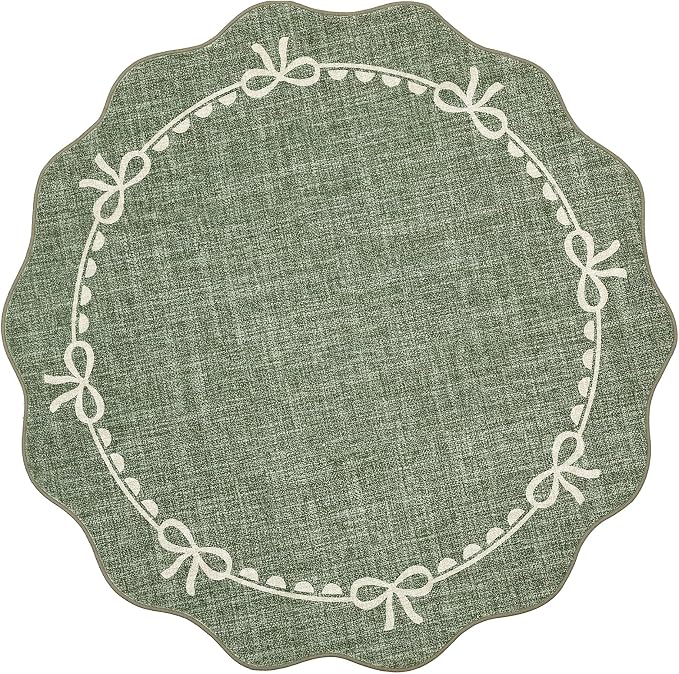 GarveeHome Scalloped Bow Rug for Living Room, 4ft Round Rugs Washable Solid - Image 4