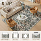 6x9 Area Rugs Living Room: Washable Vintage Rug Large Non-Slip Stain Resistant - Image 8