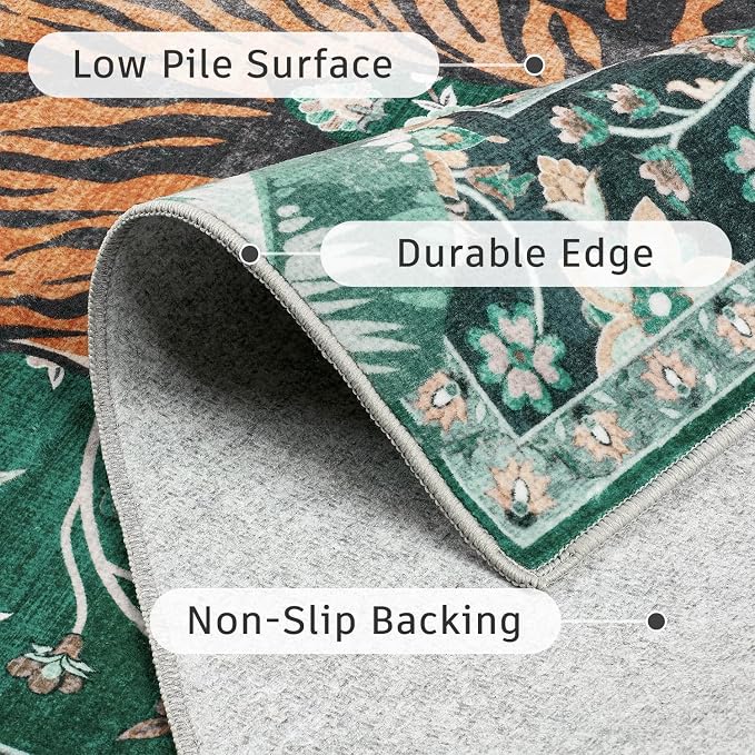 DCX Washable 3x5 Tiger Rug, Soft Low Pile Carpet, Kid & Pet Friendly - Image 7