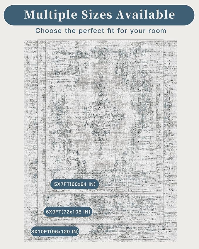 Madane 6x9 Area Rugs for Living Room, Machine Washable Vintage Rug - Image 9