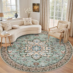 Round Area Rug for Living Room: 4 ft Washable Vintage Boho Soft Thin Circle Rug by EXPEDIX