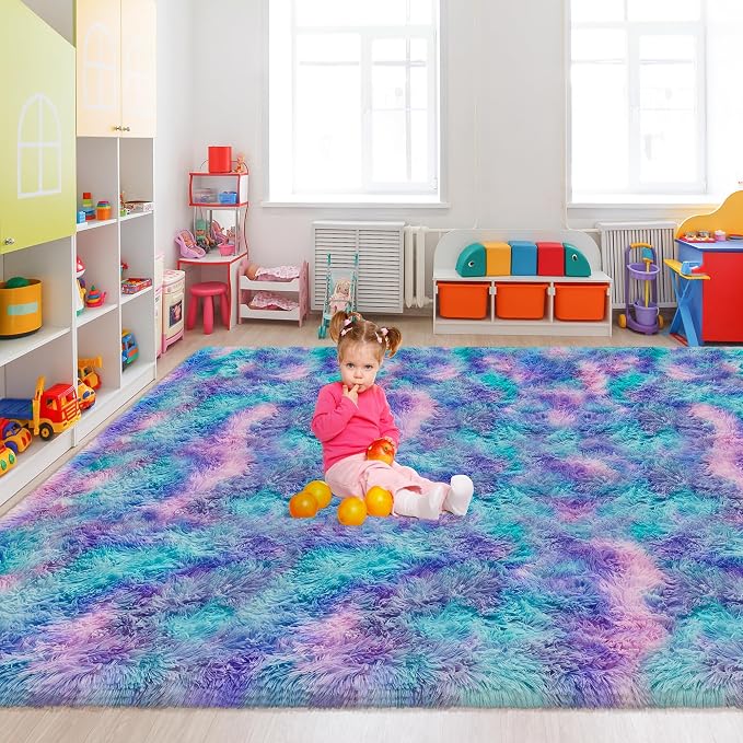 Purple Rainbow Fluffy Soft Area Rug 8x10 ft Plush Furry Rugs - Image 9