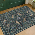 Washable Floral Small 2x3 Dark Blue Entryway Rugs Indoor, Botanical Bird by HazoHaus