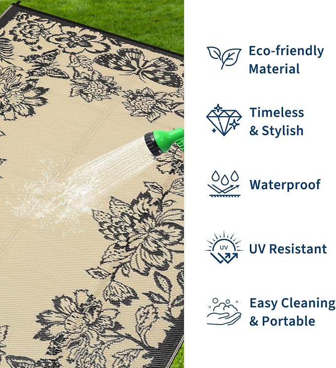 Garvee 5’x8’ Waterproof Patio Outdoor Rug, Outdoor Plastic Straw Rug - Image 2