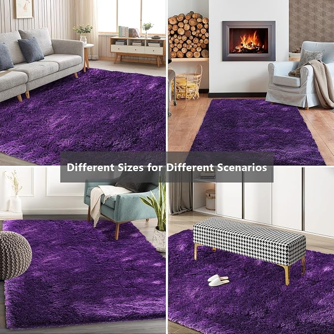 Shag Area Rugs for Bedroom Living Room, 4X6 Ultra Soft Purple Fluffy Area Rugs - Image 9
