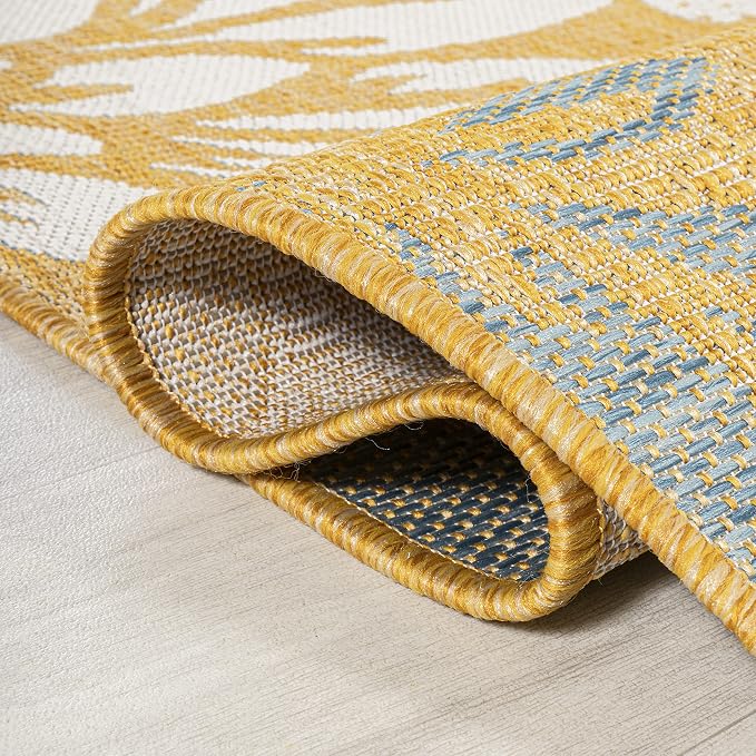 JONATHAN Y Floral Textured Weave Indoor Outdoor Area Rug 9X12 Yellow/Cream - Image 5