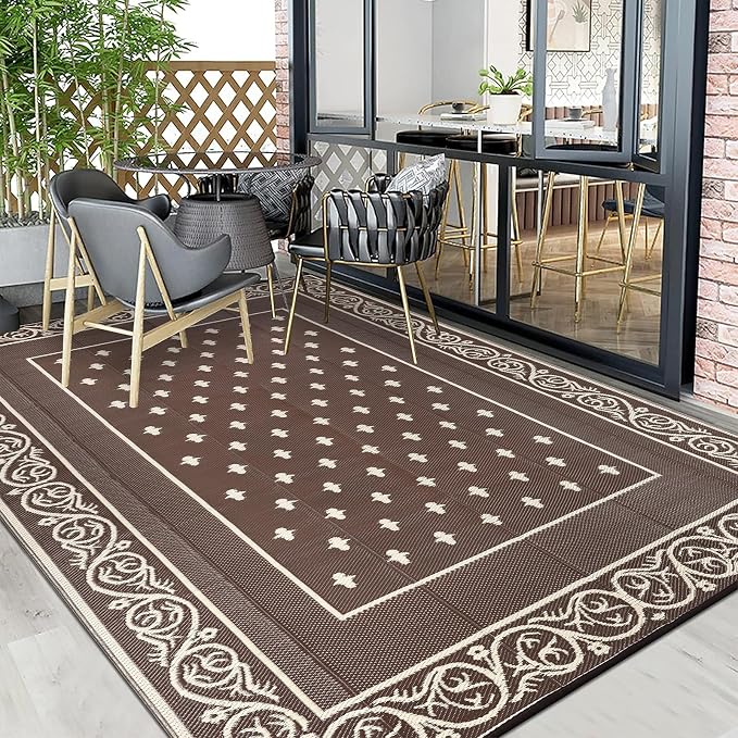Pauwer Waterproof Outdoor Rug 10x14, Reversible Plastic Straw Patio Camping Rug - Image 8