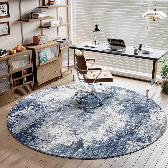 Blue Round Rugs 6ft Washable Circle Area Rug - Image 3
