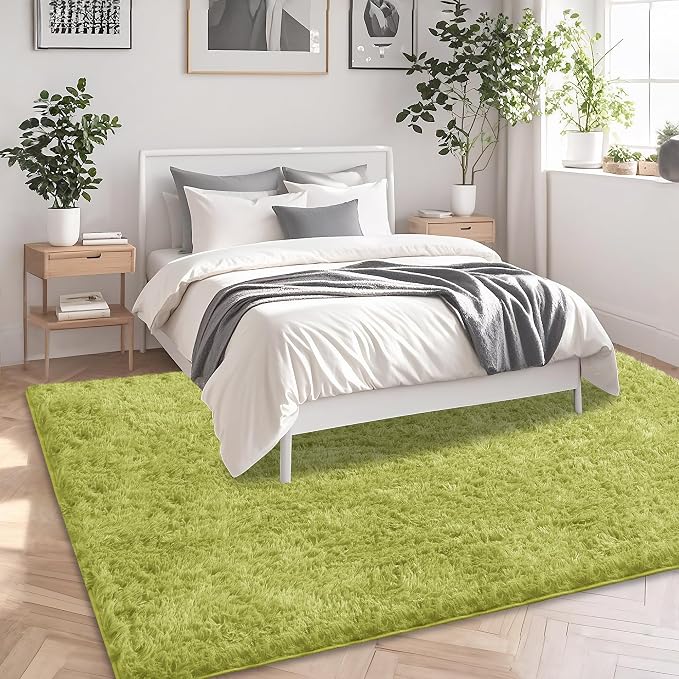 Green Grass Shag Area Rug for Bedroom, 4x6 Fluffy Shaggy Rugs for Living Room - Image 4