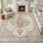 7x9 Washable Area Rugs for Living Room, Large Rug Non Slip Backing Vintage by JessibouAreaRug