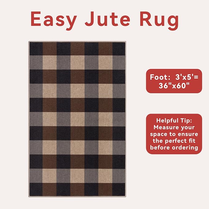 Tangsoo Checkered Easy Jute Rug, 3x5 Washable Area Rug - Image 3