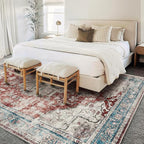 CHAMPLANT Area Washable Rug 5'x7' Red Blue Washable Vintage Traditional Floor - Image 2