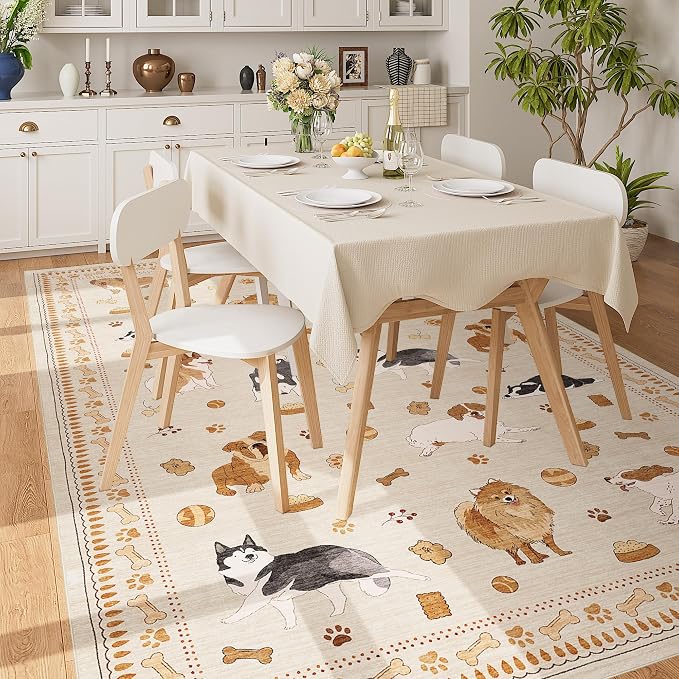 DUKINO 6x9 Rug for Living Room, Lightweight Animal Dog Print Washable Area Rug - Image 2