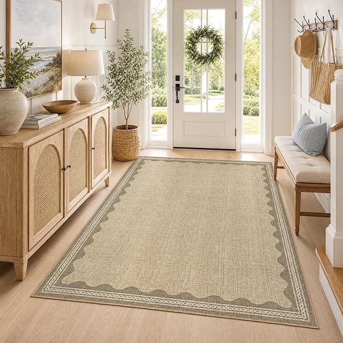 GarveeHome Scalloped 3x5 Rug Washable Non-Slip Low-Pile Indoor Rugs by GarveeHome