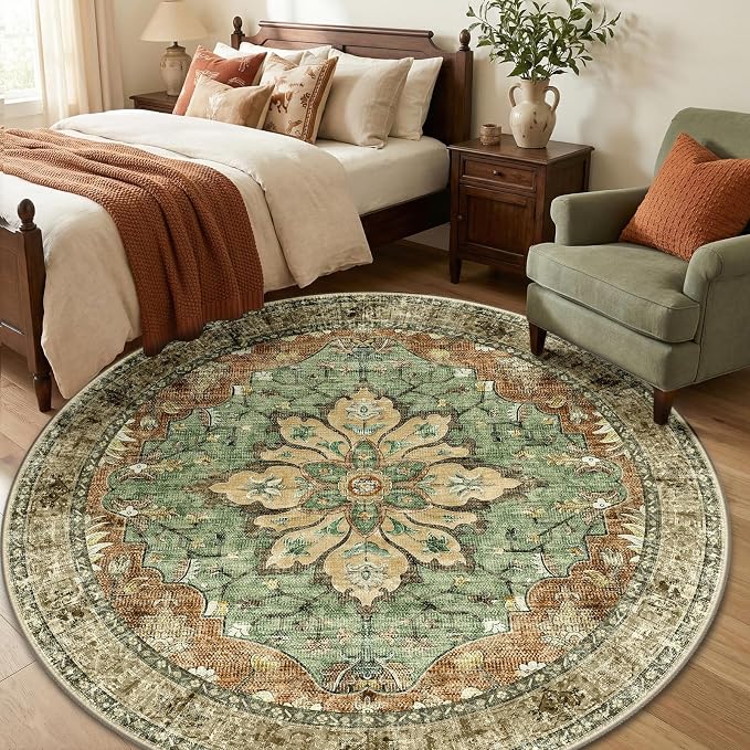 RELEANY Area Rugs Round 6ft Washable Non-Slip, Floral Vintage Distress - Image 3