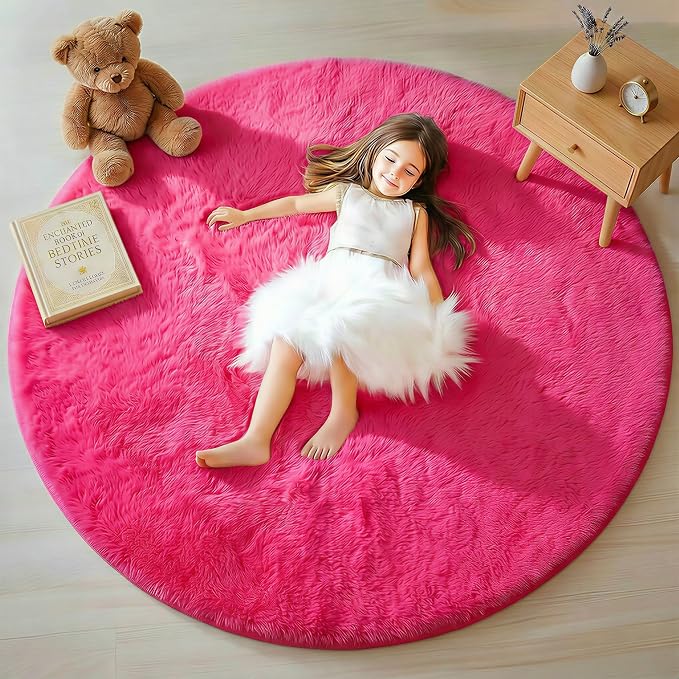 ONASAR Hot Pink Round Area Rugs 4ft by ONASAR