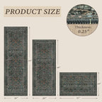 Black Green Kitchen Rug Set of 3, Washable Non-Slip Mats - Image 2