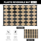 Outdoor Plastic Checkered Rug Waterproof Patio 6x9 Black Brown Diamond Geometry - Image 2