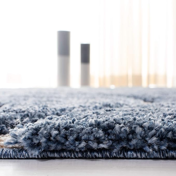SAFAVIEH Florida Shag Collection 5' Round Light Blue/Cream SG471 Abstract Wave - Image 5