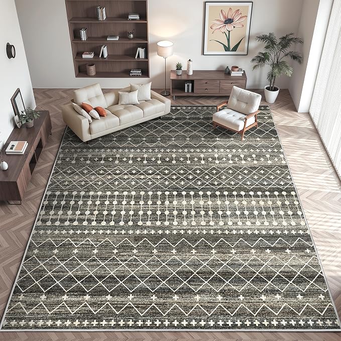 Miukiki 9x12 Area Rug for Living Room Moroccan Washable Rugs Non Slip Indoor by Miukiki