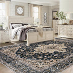 Area Rug 8x10 Vintage Rugs: Large Washable Living Room Rug Retro Medallion - Image 3