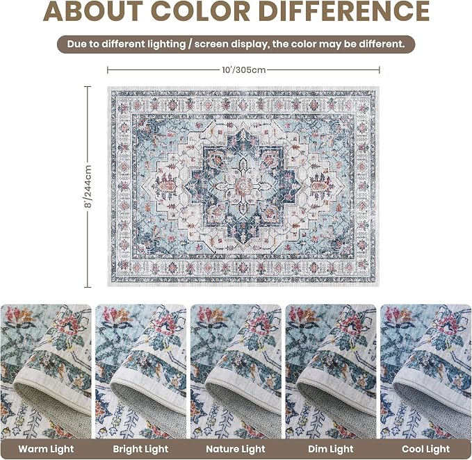 zesthome 8x10 Area Rugs, Stain Resistant Washable Rug, Ultra-Thin Rugs - Image 2