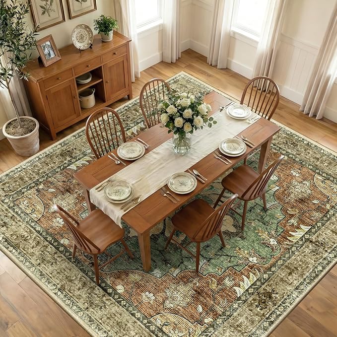 RELEANY Area Rugs Square 10ft Washable Non-Slip, Floral Vintage Distress by RELEANY