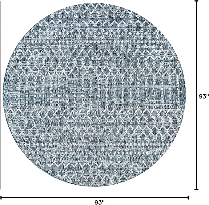 JONATHAN Y Moroccan Geometric Indoor Outdoor Round Area Rug 8 Ft Teal/Gray - Image 2
