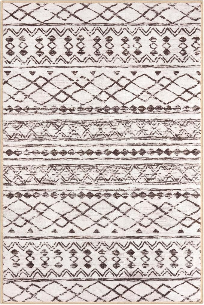 KUTA Moroccan Kitchen Rugs, 2x3 Brown Cream Entryway Rug Non-Slip Washable - Image 9